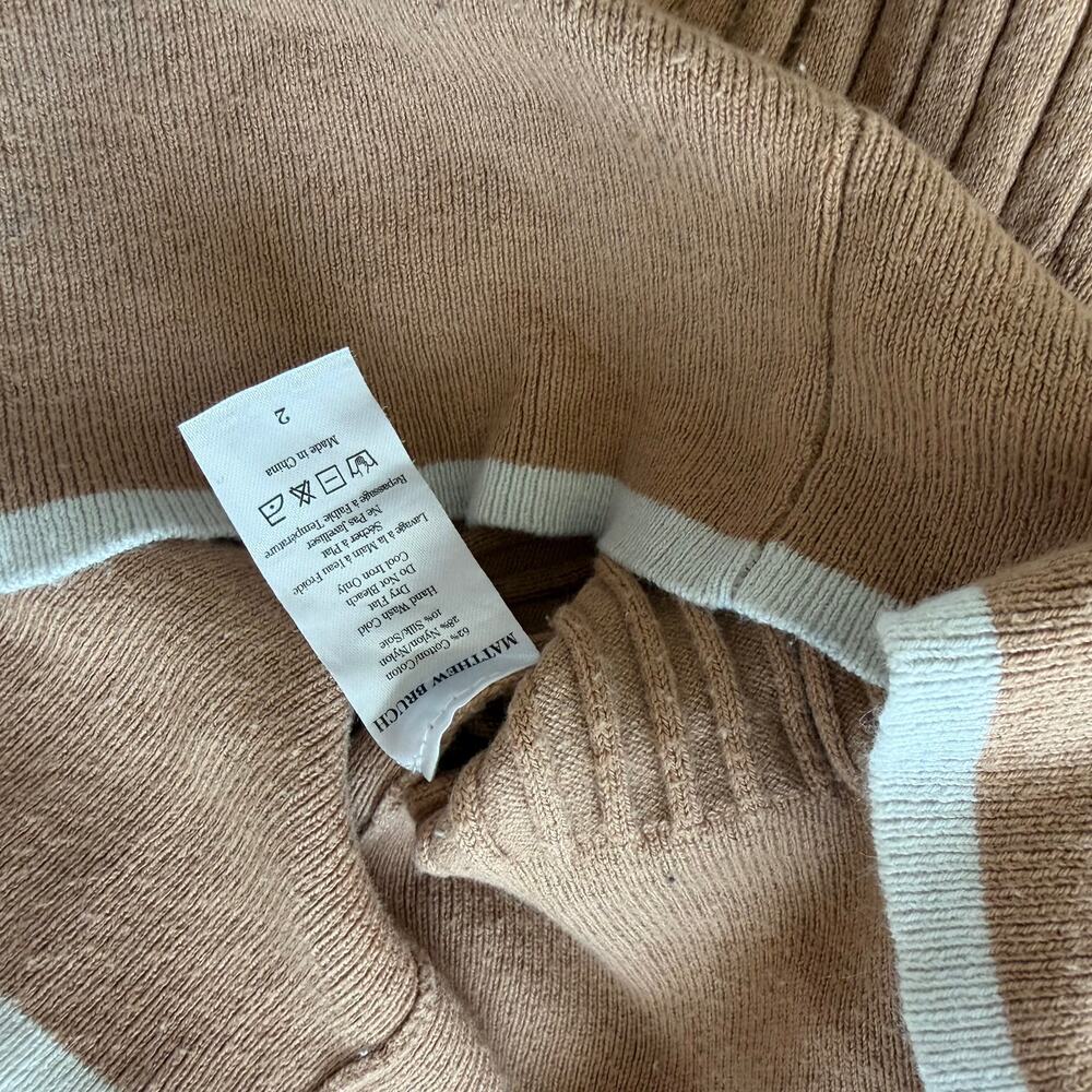 MATTHEW BRUCH Rib Knit Cropped Cardigan Khaki Size 2 / Small - Picture 4 of 5